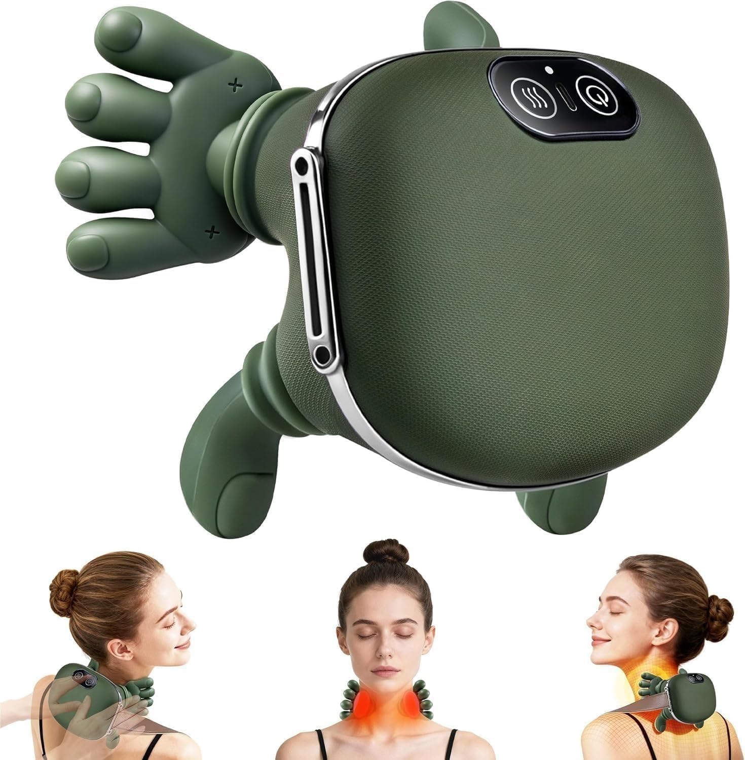 Bionic Heated Massager, Wireless Portable Shiatsu Neck and Back Massager, Electric Deep Tissue 4D Kneading Massage, Simulated Human Hand Design for Pain Relief and Muscle Relax OS2 (GREEN-6)-image-40