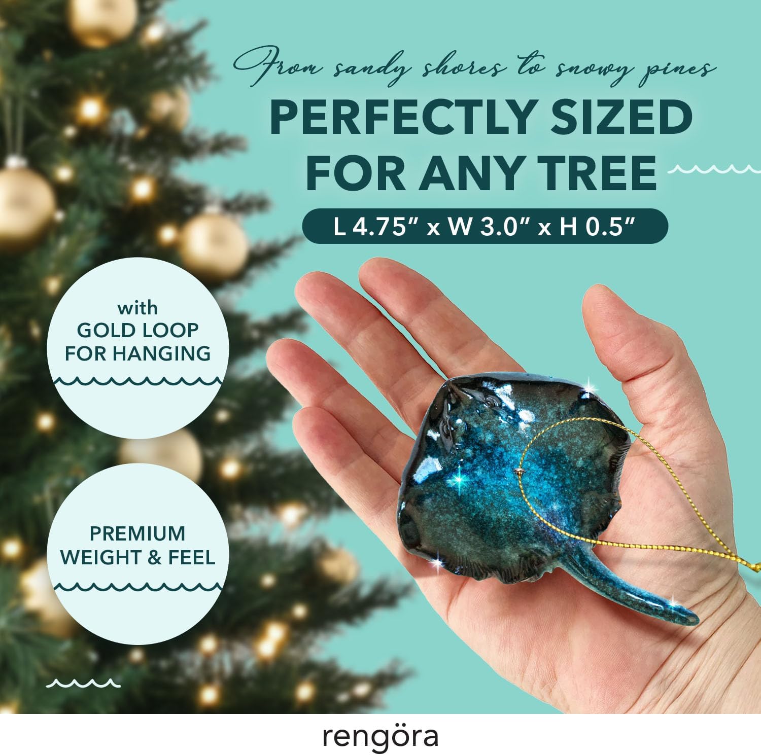 Hand-Painted Beach Christmas Ornament – Coastal Tree Decoration for Ocean Lovers – Unique Nautical Ornament for Christmas Tree or Stocking Stuffer Gift (Blue Stingray) - Image 4