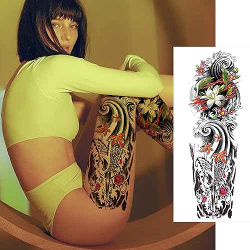 Miniatura 6 de Aniuvot - Tatuajes grandes de manga completa temporales para mujeres, 6 hojas y 2 tatuajes de medio brazo, calcomanías falsas para adultos,