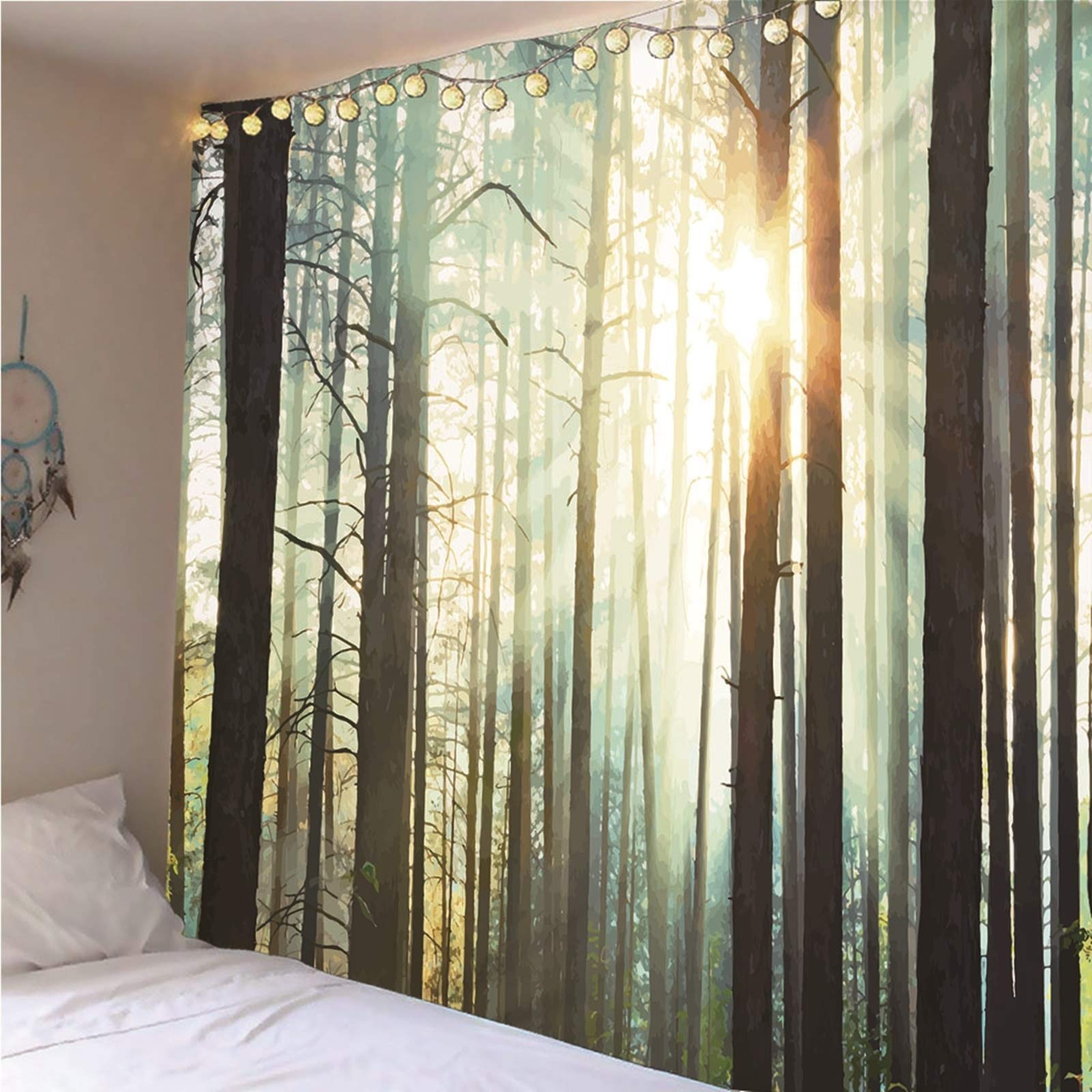 Aeici Tapiz Exterior Jardin, Tapiz Decorativo Pared Tela Bosque Y Puesta De Sol Tapiz(200X200Cm)