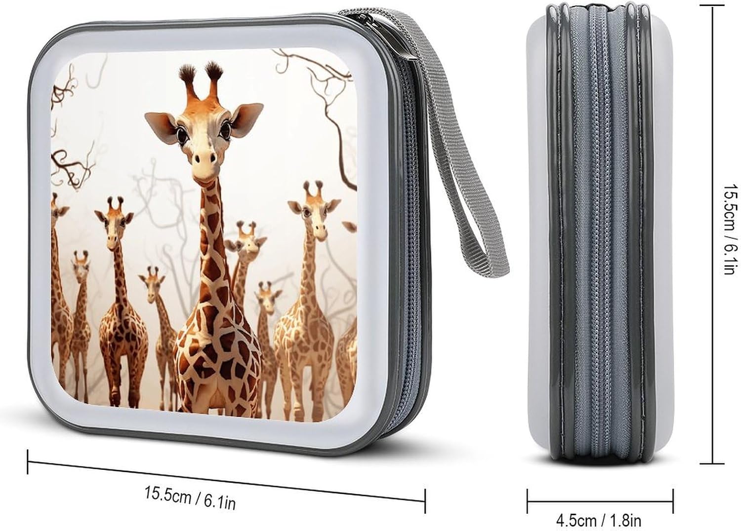 Cute Cartoon Funny Giraffes CD Case Holder Hard Plastic DVD Case Storage Holders 40 Capacity Large Storage Disc Wallet Bag Portable Zipper CD/DVD Wallet Holder Organizer for Car Home Travel image 2