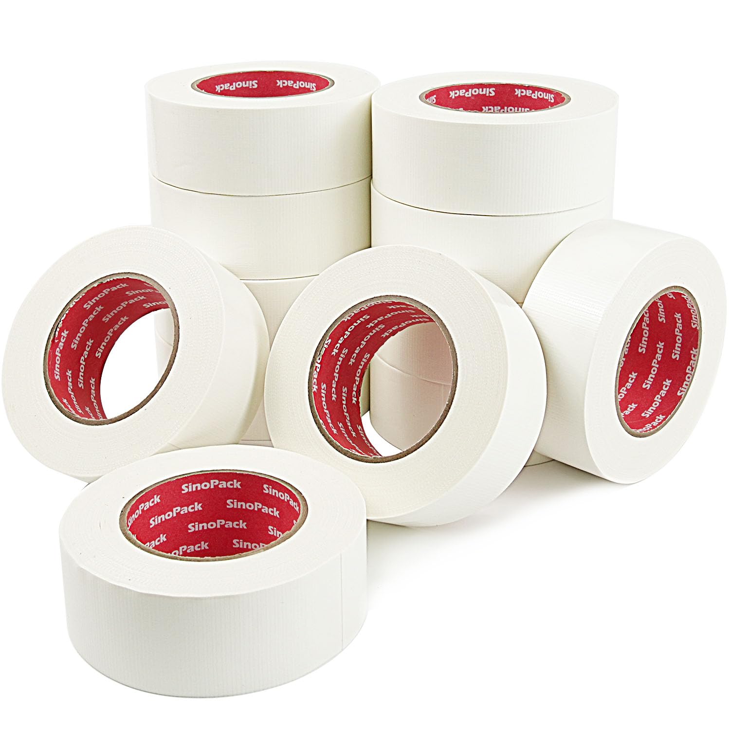 Heavy-Duty Duct Tape, 48mm x 45 Yard White Duct Tape Bulk 12-Pack Total 540yds– All-Purpose Cloth Backing White Tape for General Maintenance, Moving & Storage Sealing
