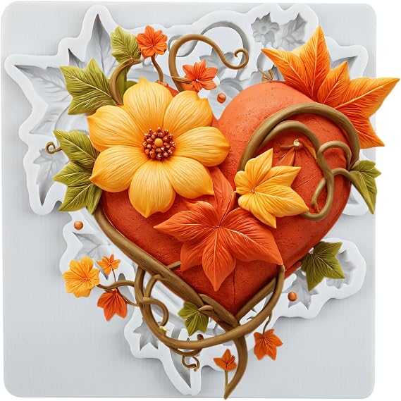 Heart Silicone Mold Heart Shaped Flower Vine Fondant Molds For Cake Decoration Cupcake Topper Chocolate Candy Polymer Clay Gum Paste