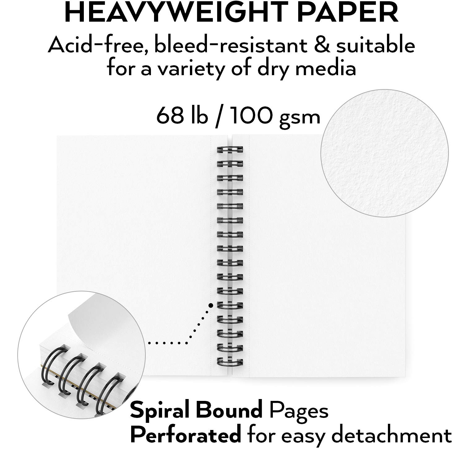 ARTEZA Spiral Sketch Book 5.5x8.5 Drawing Pad 3 Pack 200 Sheets Sketch Pads for Drawing for Adults & Teens