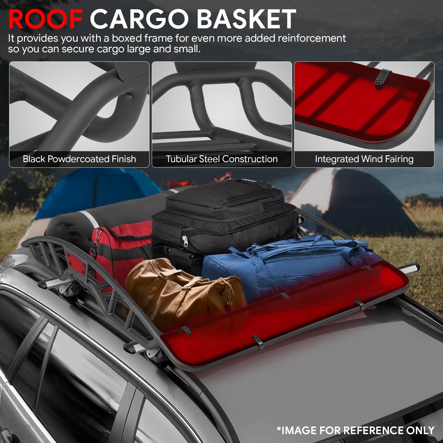 DNA MOTORING Universal Tubular Steel Car Rooftop Cargo Carrier Basket, 55'' W X 40'' L X 5