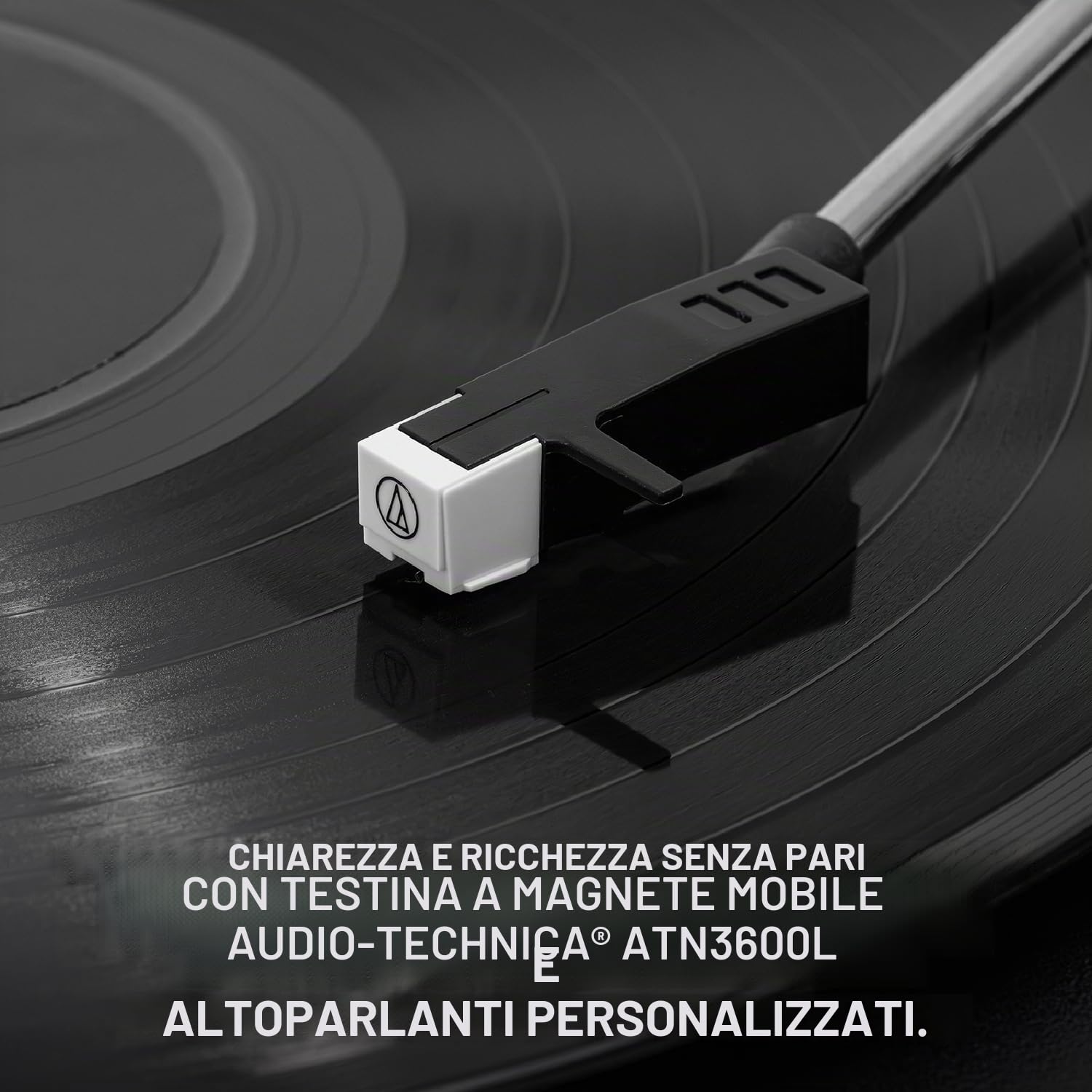 Victrola Eastwood II, giradischi con finitura nera, con altoparlanti, Bluetooth 5.1 e tecnologia Vinyl Stream, lettore in vinile a 3 velocità in stile vintage, cartuccia Audio Technica AT-3600LA