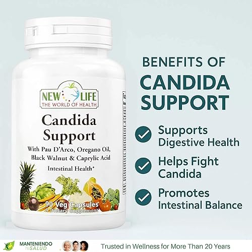 Miniatura 3 de New Life Candida Support, Salud Digestiva, Nuez Negra, 90 Cápsulas 90 Cápsulas