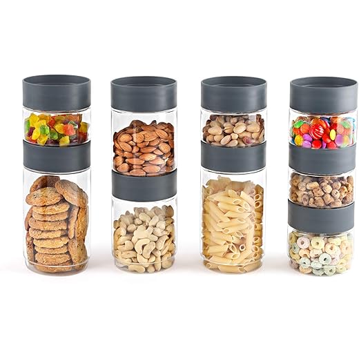 Cello Modustack Storage Container Jar Set of 9 (500ml x 5, 750ml x 2, 1000ml x 2), Grey| Food Grade, Stackable, See Through Pet Organizer| For Storage of Food, Pulses,Spice, Cereals, Cookies, Dry Food