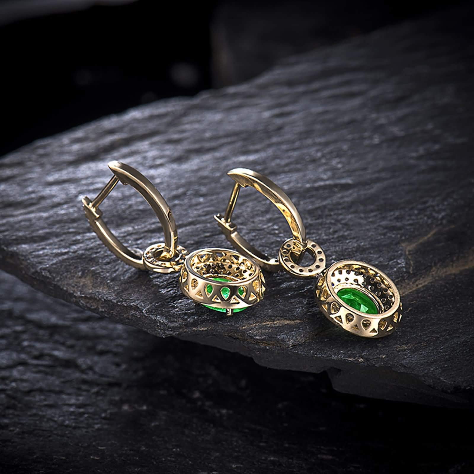 Epinki Gelbgold 18K Ohrringe Hängend, Anhänger Ohrstecker mit Smaragd 1.21ct Grün, Geschenk für Weihnachten, Gelb Gold