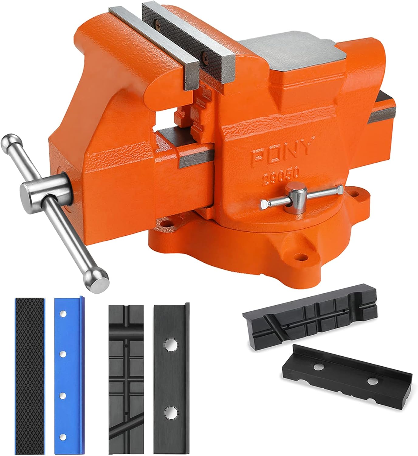 WORKPRO 2Pair Vise Jaw Pads & PONY Bench Vise, 5" Heavy