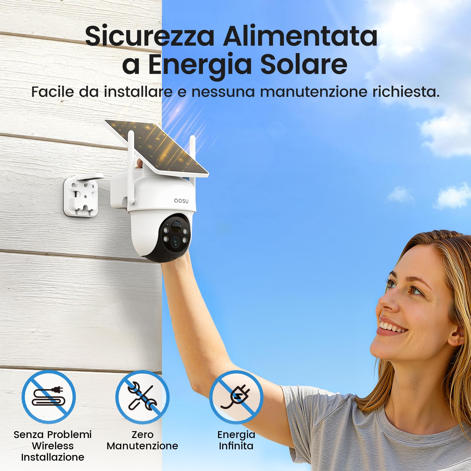 aosu 3K Telecamera WiFi Esterno Senza Fili, Kit 6 Telecamere y aosuBase 2.0 | Senza Abbonamento Richiesto, Archiviazione Locale Espandibile, 360° PTZ Tracciamento Auto AI Persona/Veicolo, Notte a Colori