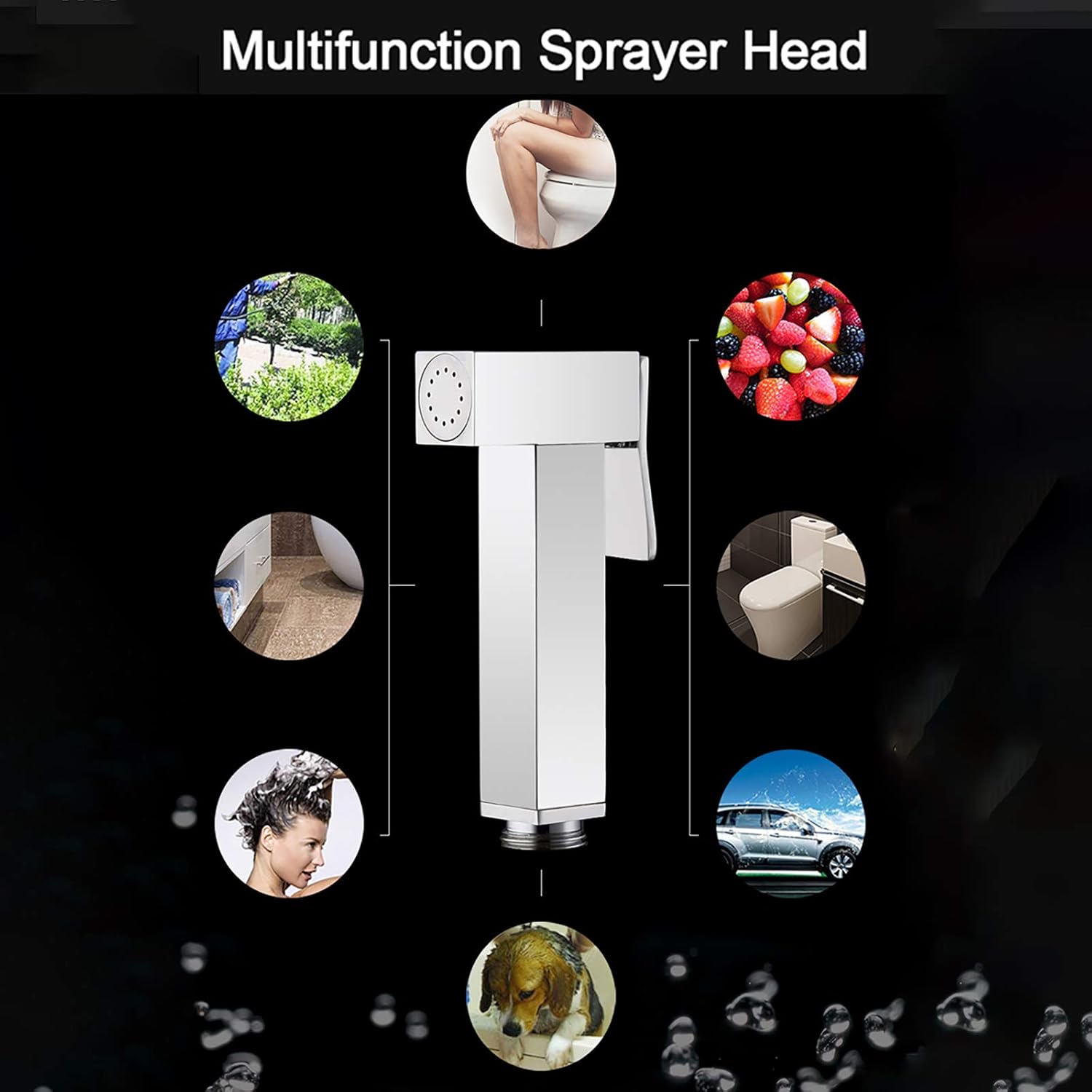 Black Handheld Bidet Sprayer for Toilet with Single Cold Water, Bathroom Cloth Diaper Sprayer Set Wall Mounted Brass Toilet Bidet Sprayer Kit for Pet Bathing