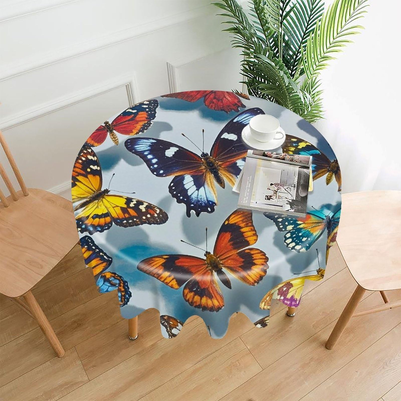 FekiLoot Butterflies Tablecloth Decorative Round Table Cloth Wrinkle Resistant Washable Circle Table Cover Round Tablecloth for Picnic Party Camping Dining 60 Inch