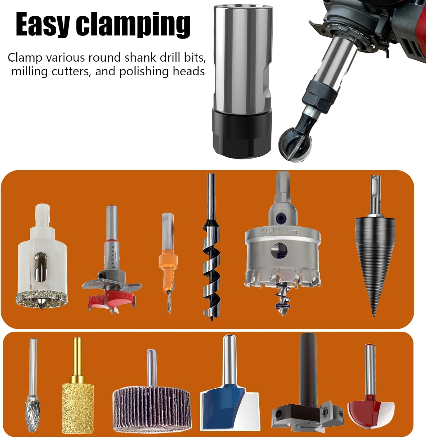 M14 Thread Angle Grinder Extension Rod to Drill Adapter, ER16 Spring Collet Set for (6mm, 1/4", 8mm, 3/8", 10mm, 1/2") Shank Bits, Electric Drill Conversion Kit for Woodworking, Metal, Tile Drilling