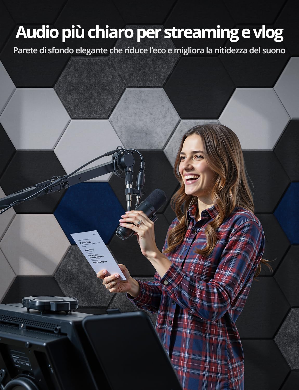 Kuchoow Paneles Acusticos Hexagonales Decorativos Pared Autoadhesivo, 12 piezas placas acustica pared y reducción de sonido eco para estudio, grabacion, puerta y techo, 30 x 26 x 0,9 cm, Gris oscuro