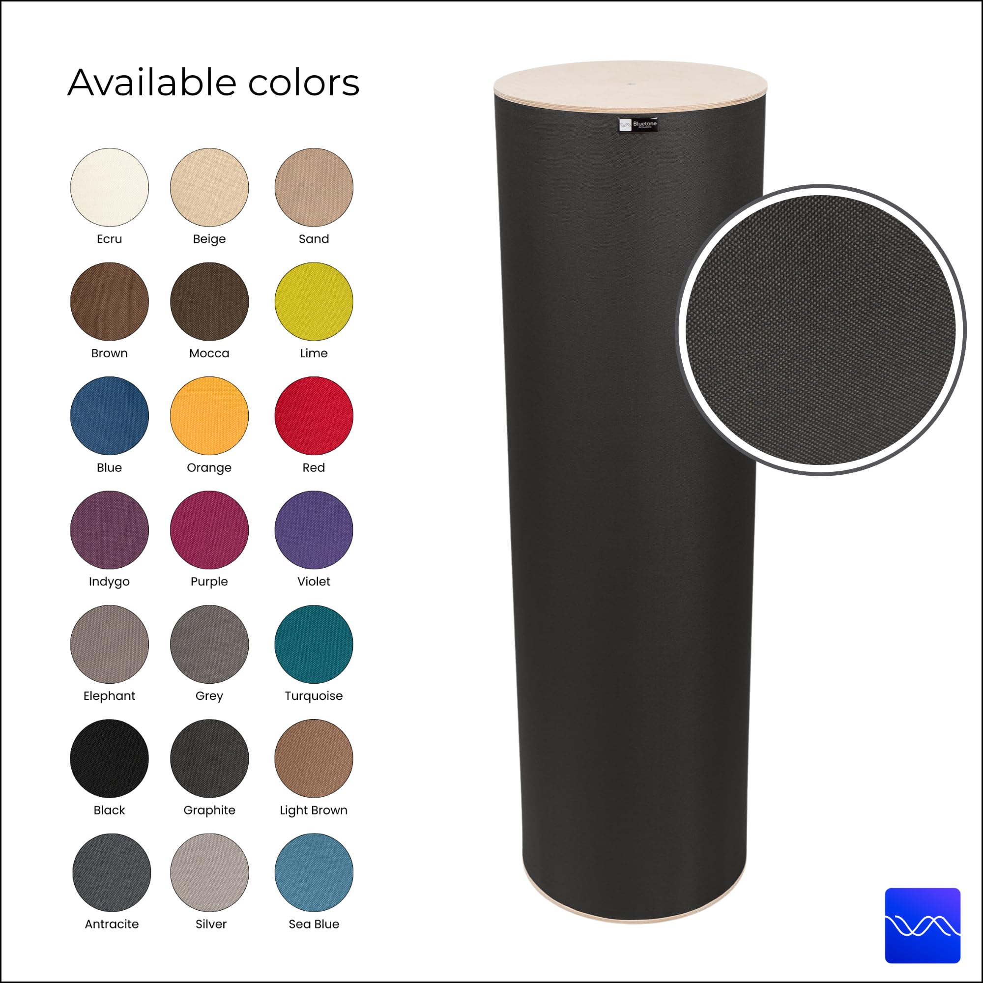 Bluetone Acoustics Tube BassTrap - Premium Bassfalle 100cm - Akustikpaneele - Bass Trap - Schallabsorber (Graphit)
