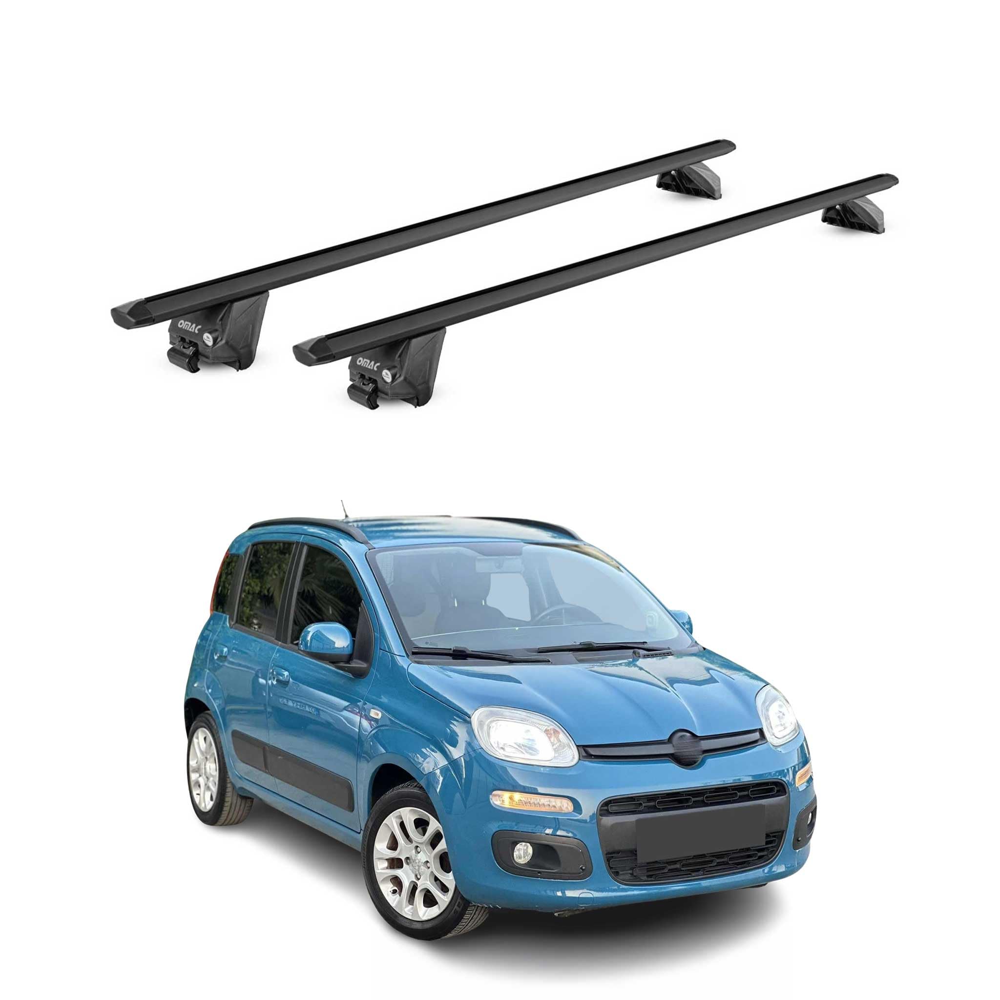 OMAC Barre Portatutto Alluminio TÜV geprüft per FIAT Panda III 2012-2026 – per Rail Tetto Integrati – T Nut – Max 100 kg – 2 Schlösser Nero