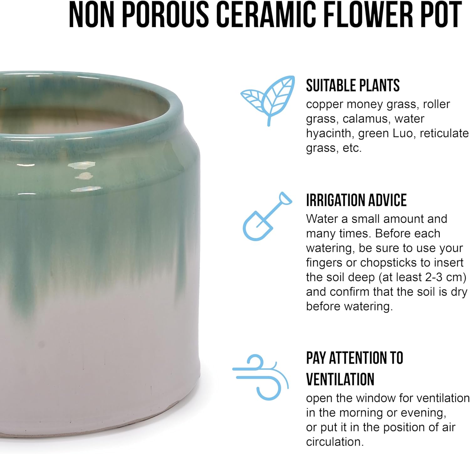 Ceramic Planters Set of 2, 8/6 Inch Indoor & Outdoor Plant Pots-No Drainage Holes, Handmade Drip Glaze Modern Boho Decorative Flower Pots for Indoor & Outdoor Aquatic Plants, White+Green