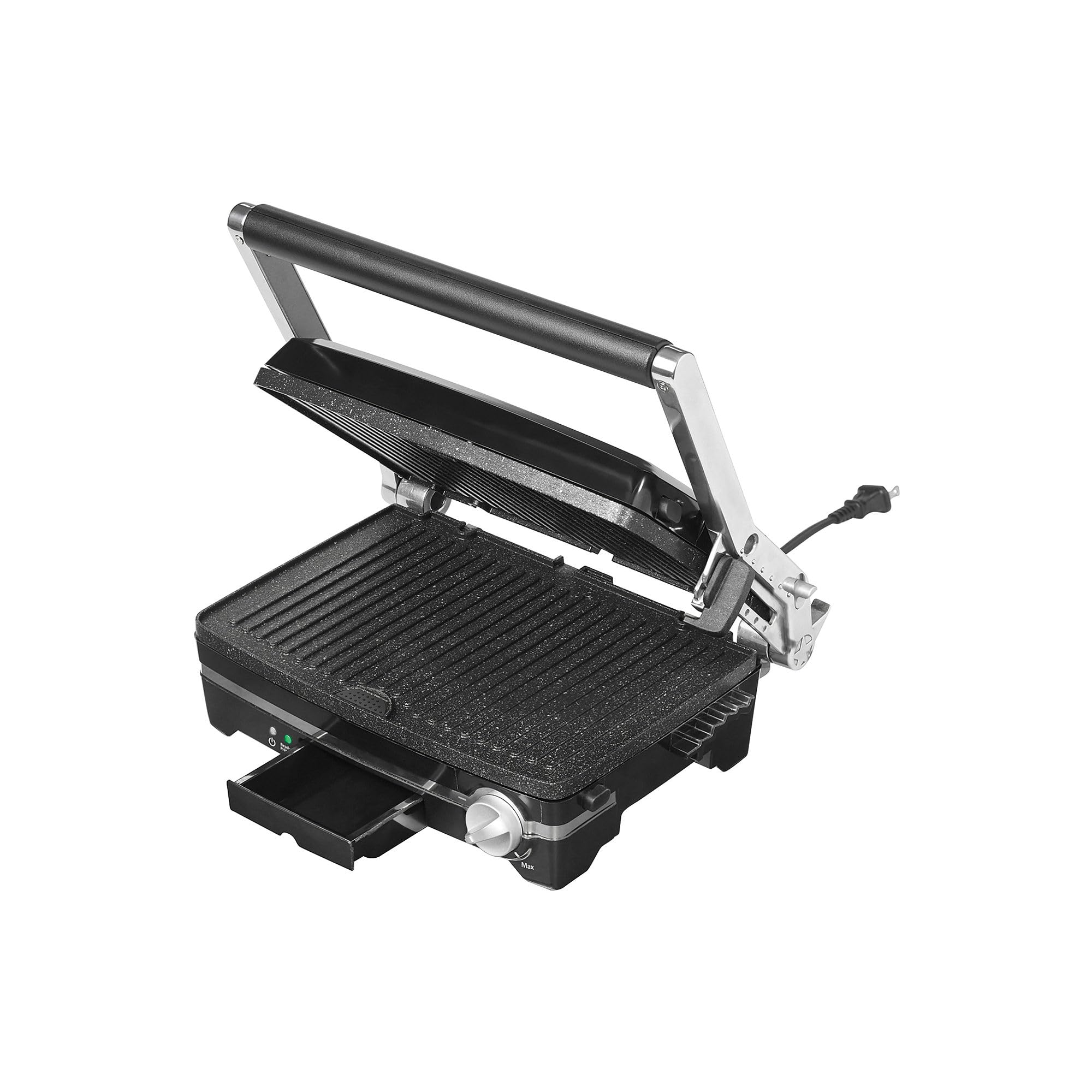 Starfrit The Rock Panini Press - Rock.Tec Non-Stick Reversible Plate - Opens 180 Degrees - Adjustable Temperate Control
