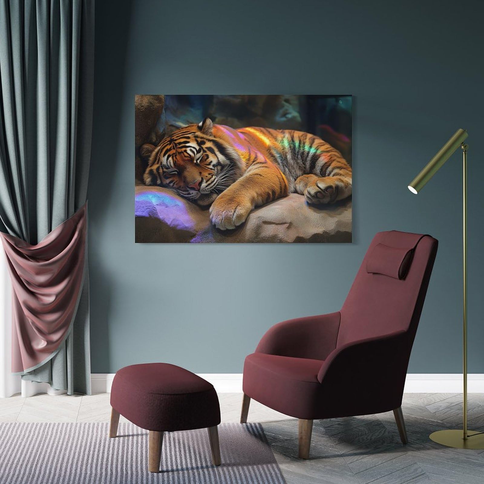 Junmoney Sleeping Tiger with Rainbow Light Canvas Wall Art 20x30inch(50x75cm), for Wall Displays, Bedrooms Or Room Updates, Ideal for Building A Coordinated Art Wall