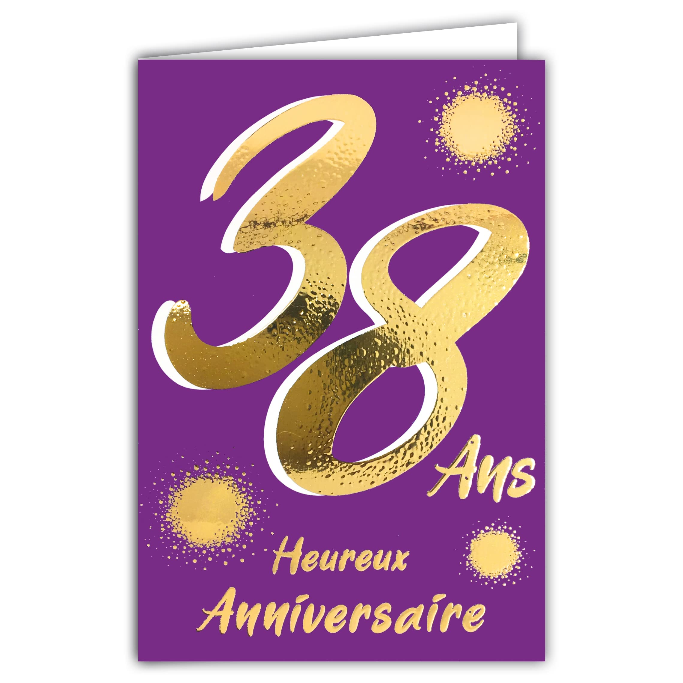 Afie 69-2438 38th Birthday Card in Shiny Gold Embossed Textured for Men and Women - Coloured Text Suitable for Age Inside - Envelope Included - Made in France - ColourAges