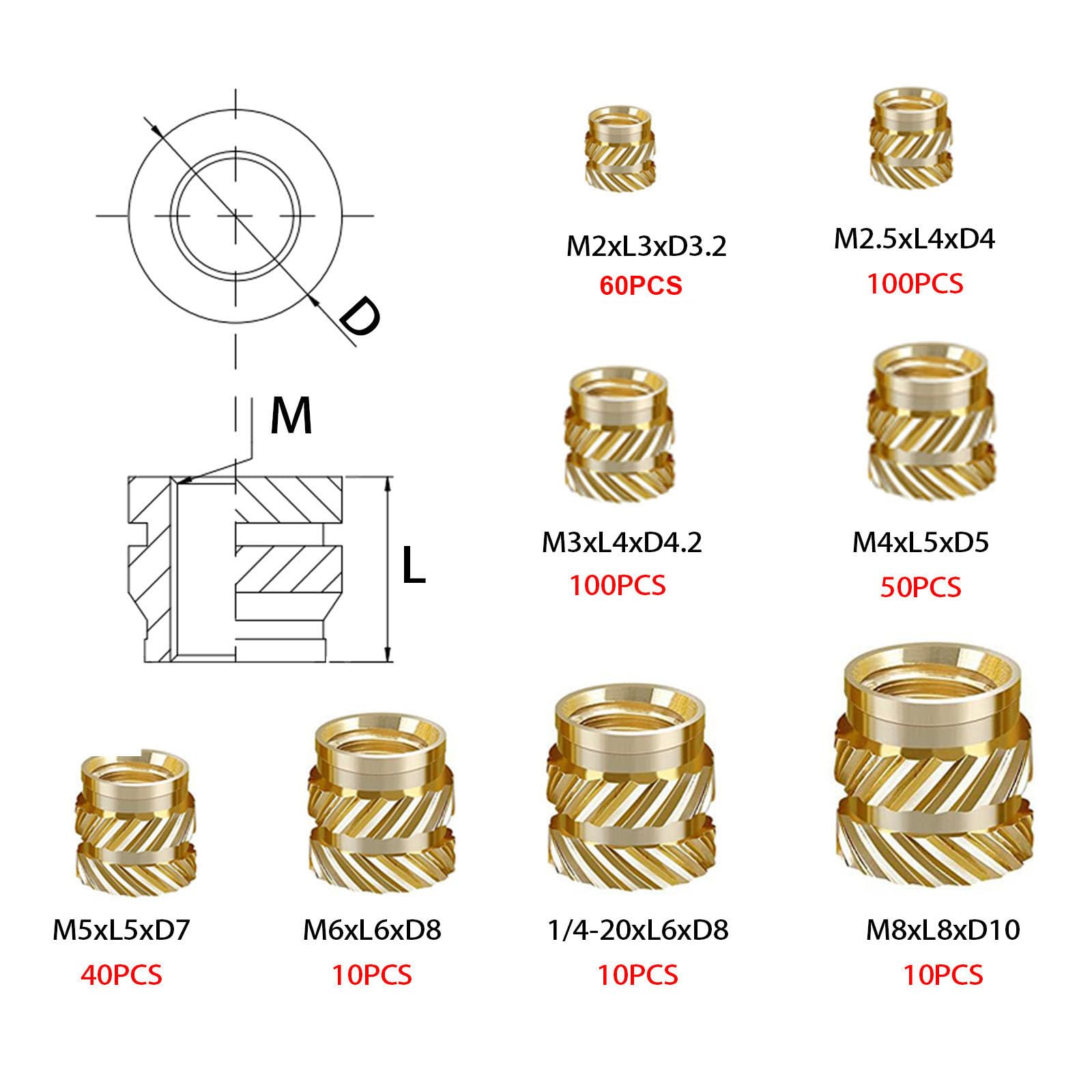 Juego de herramientas de inserción de calor, tuercas de latón, impresión 3D, soldador digital de 60 W y kit de 380 piezas de insertos roscados con puntas de inserción M2 M2.5 M3 M4 M5 M6 (1/4) M8 para