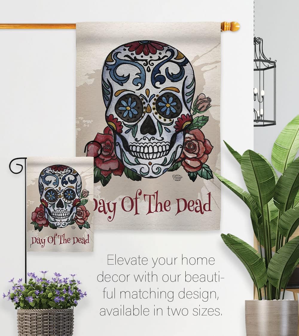 Day of the Dead House Flag - Pack Fall Dia De Los Muertos Fiesta Mexican Party Autumntime Support Our Troops - Decoration Banner Small Garden Yard Gift Double-Sided Made In USA 28 X 40