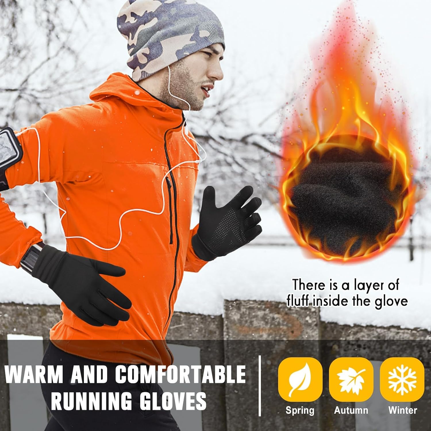GXCROR Running Gloves Touchscreen Anti-Slip Gloves Lightweight Fleece Sports Gloves Warm Windproof Winter Glove Liner for Men and Women Outdoor - Image 2