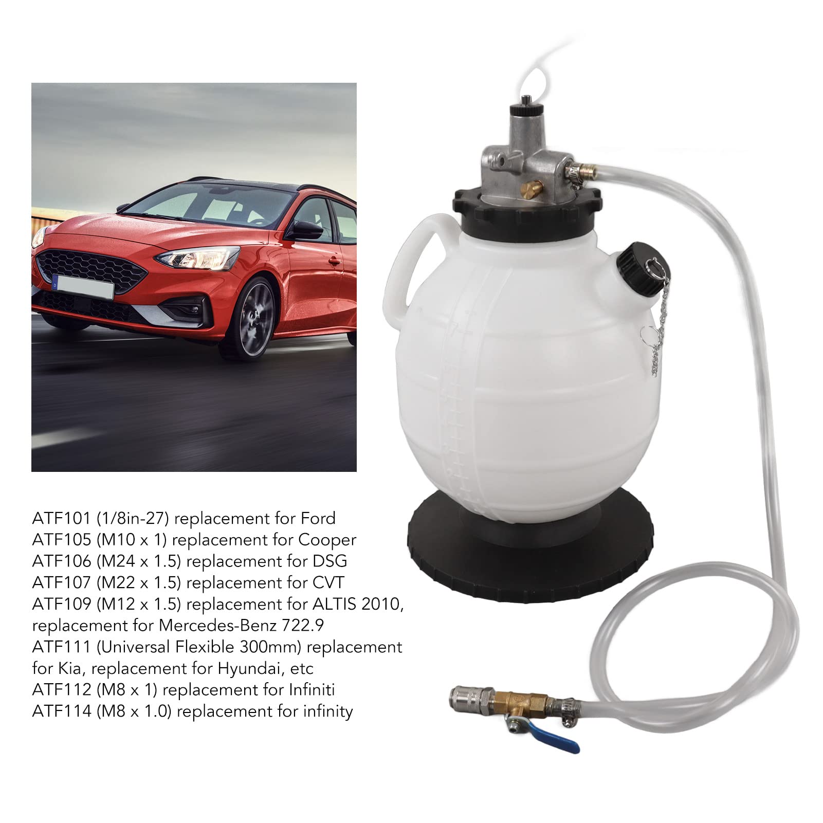 Brrnoo Herramienta de Llenado de Aceite de Transmisión Automática Manual de 7 5L con 15 Adaptadores ATF a Prueba y Solución de Transferencia de Fluido Portátil