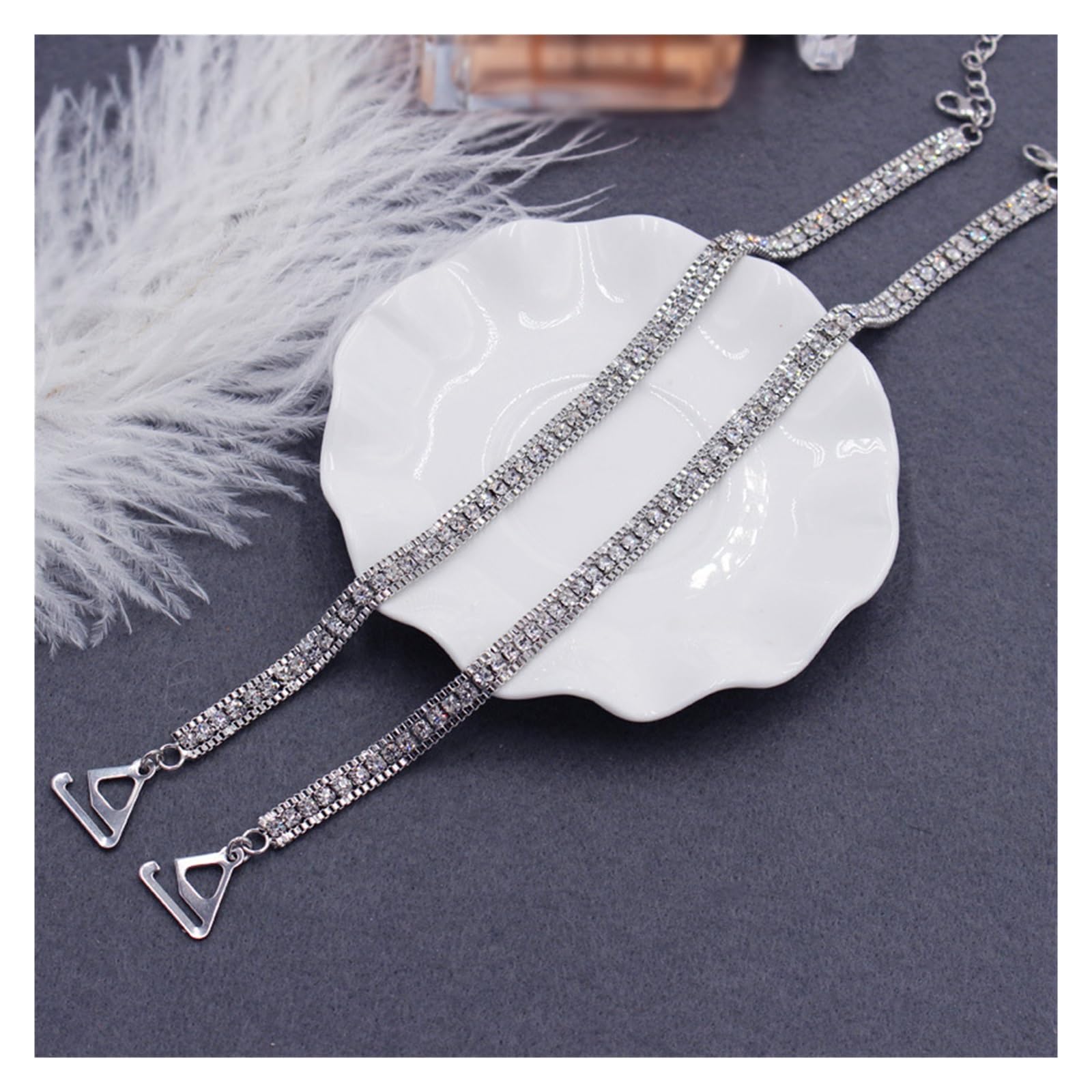 YGMNQAL Shoulder Straps Crystal Underwear Metal Bra Non-Slip Sexy Invisible Cool Women Strap For Decor(B-silver,2.2cm hook)