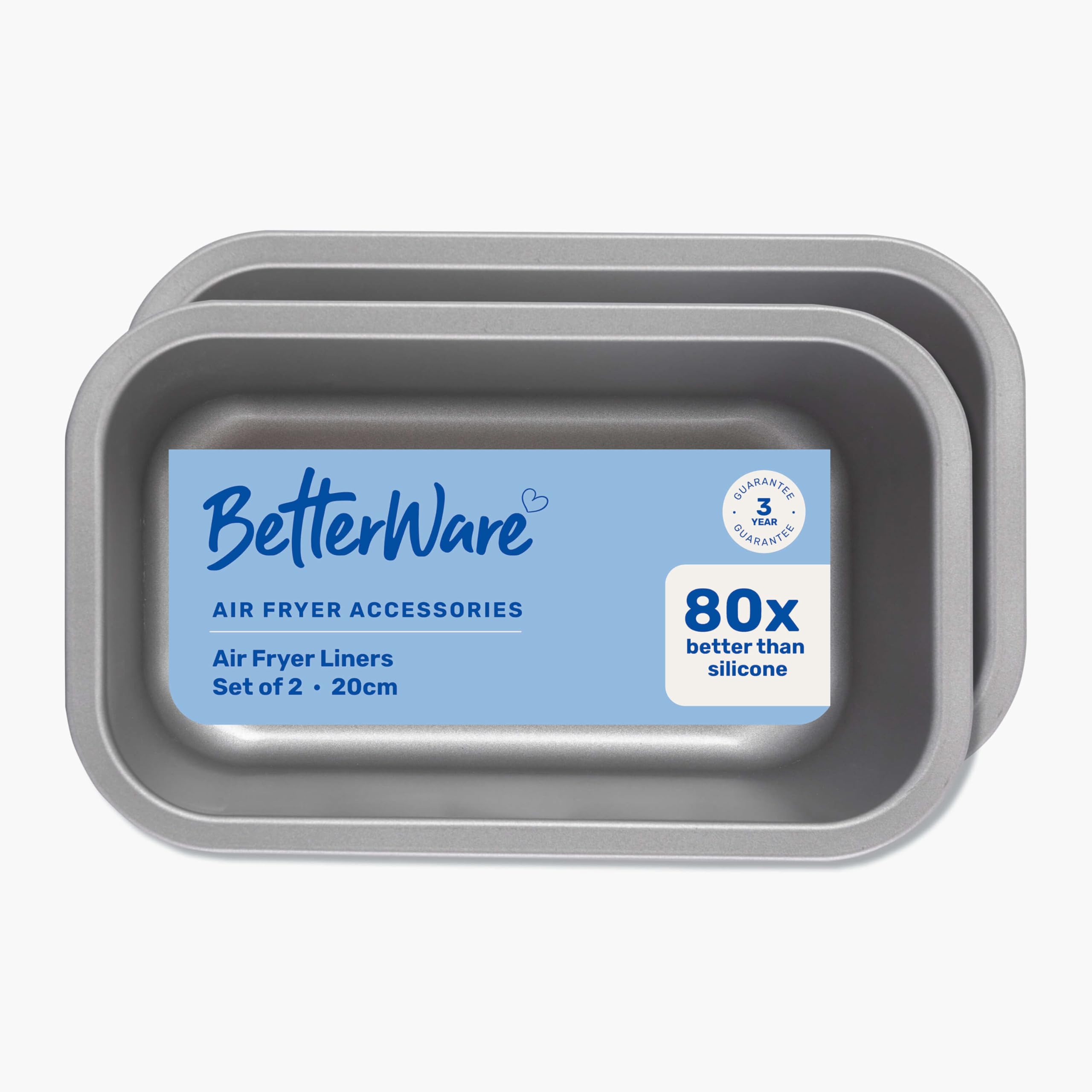 BetterWare Air Fryer Accessories Set of 2 x 20cm Deep Liners | Non-Stick Low Carbon Steel | Dishwasher & Freezer Safe | Compatible with Most Air Fryers | Ideal for Cooking, Roasting & Baking