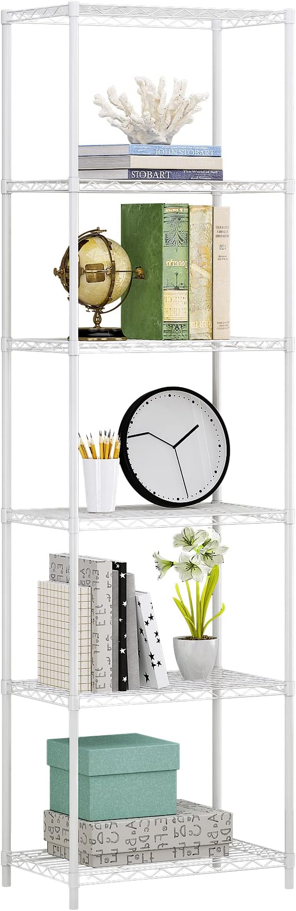 JEROAL 6-Tier Wire Shelving Unit, Multipurpose Standing Storage Shelves Metal Display Rack for Pantry Laundry Bathroom Kitchen Garage Closet Organization,420Lbs Capacity,13.8" D×21" W×75" H,White