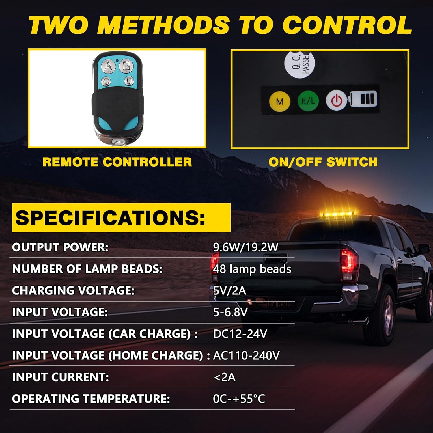 Rechargeable Amber Emergency Strobe Light Wireless Battery, 48 LED 17 Flashing Modes, High Low Brightness, Hazard Traffic Lights w/Magnetic Base, Remote Control for Construction Vehicles