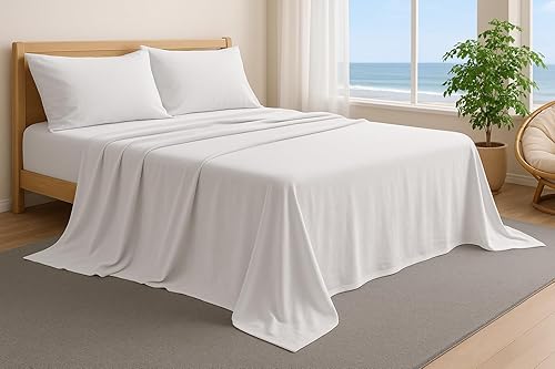 Miniatura 9 de Juego de sábanas 100% algodón con bolsillo profundo, tejido de camiseta, extra suave, fácil ajuste, juego de 3 piezas con funda de almohada, para