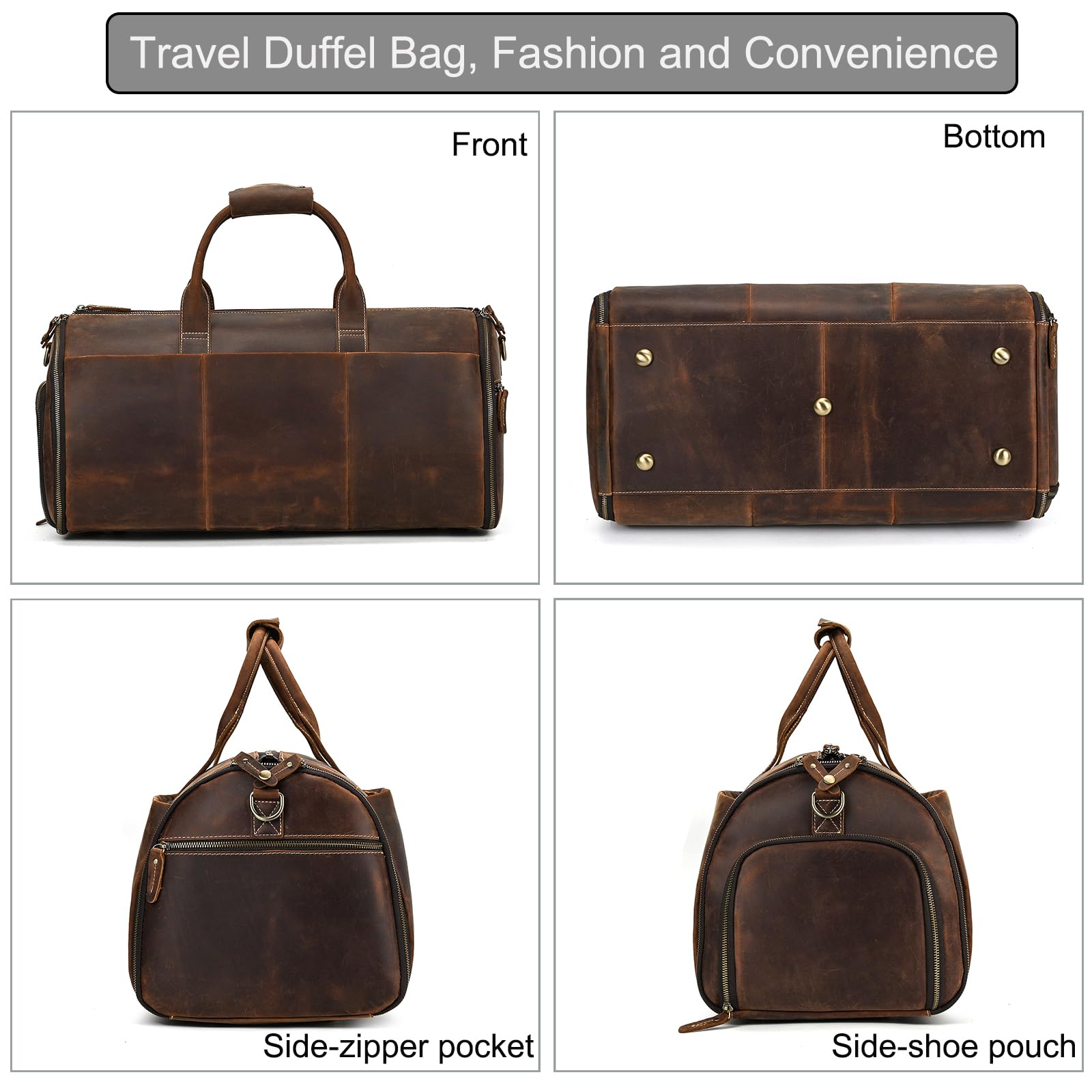 LUUFAN Borsa porta abiti in pelle di grande capacità, borsa da viaggio con scomparto per scarpe, da uomo e donna, convertibile, organizer da appendere per viaggi d'affari, marrone