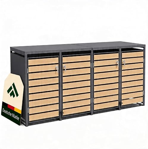 novaterra® Mülltonnenbox Metall Anthrazit für 4×240L - Premium Mülltonnenverklei