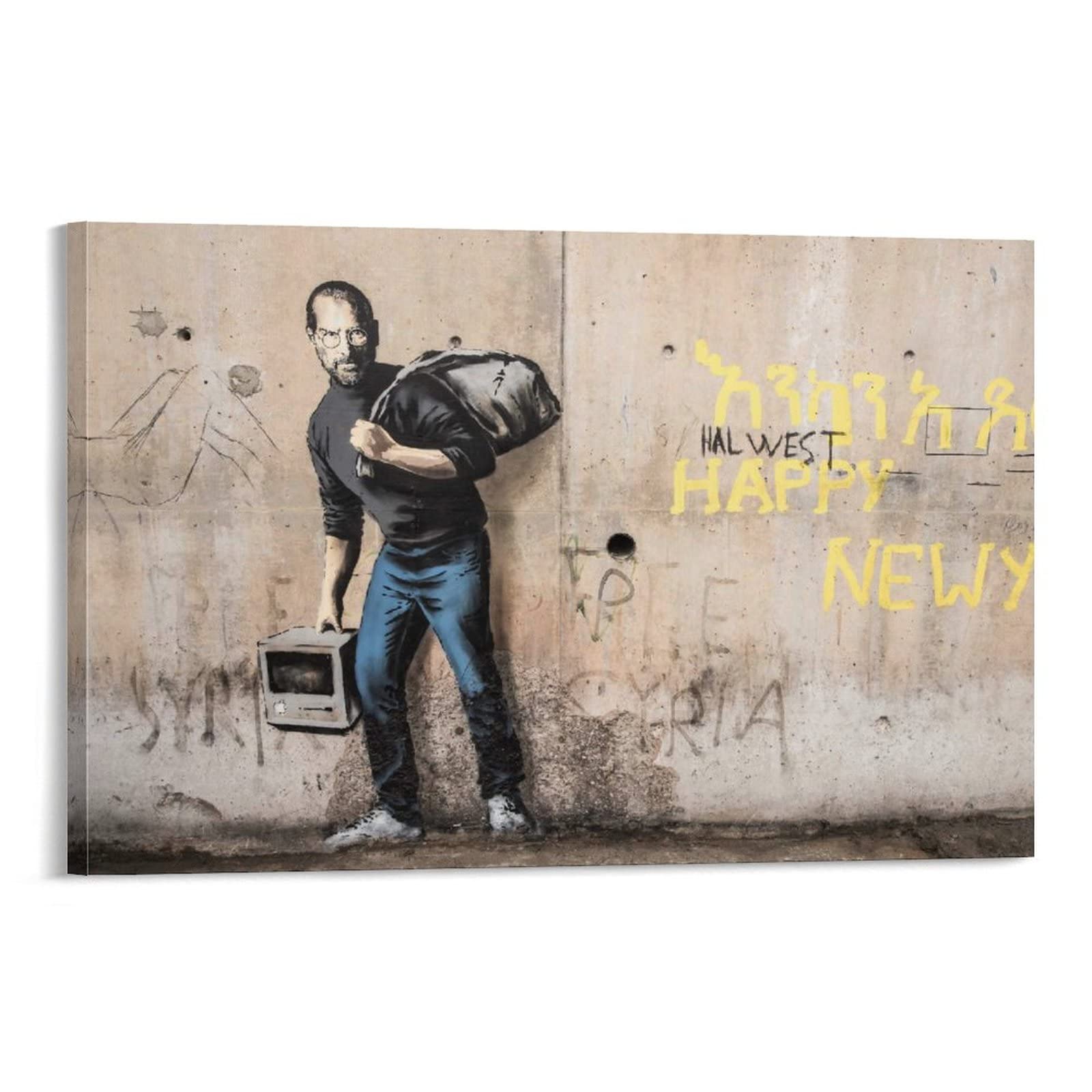 Banksyバンクシー 路上芸術家 スティーブジョブズ 印刷されたポスター 壁アート キャンバス プリント リビング 寝室 ダイニングルーム バスルーム ホーム装飾 壁掛け12x18inch(30x45cm)