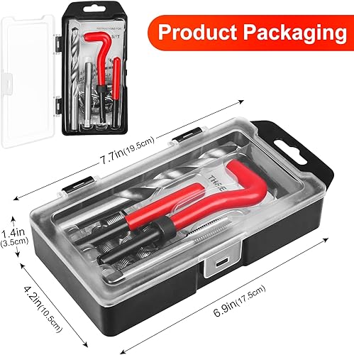Miniatura 4 de Kit de reparación de roscas M12 X 0.049 in, kit de inserción de reparación de roscas métricas, juego de herramientas de mano compatible para hilo