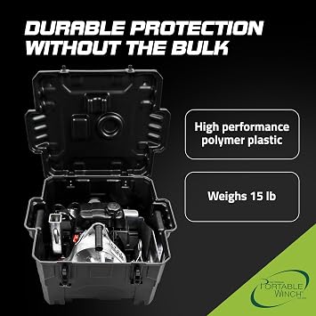 Portable Winch PCA-0100 Transport Case, Molded Storage Box for PCW5000 Winch and Accessories, Lightweight and Durable Polymer Plastic, 25 x 21 x 15