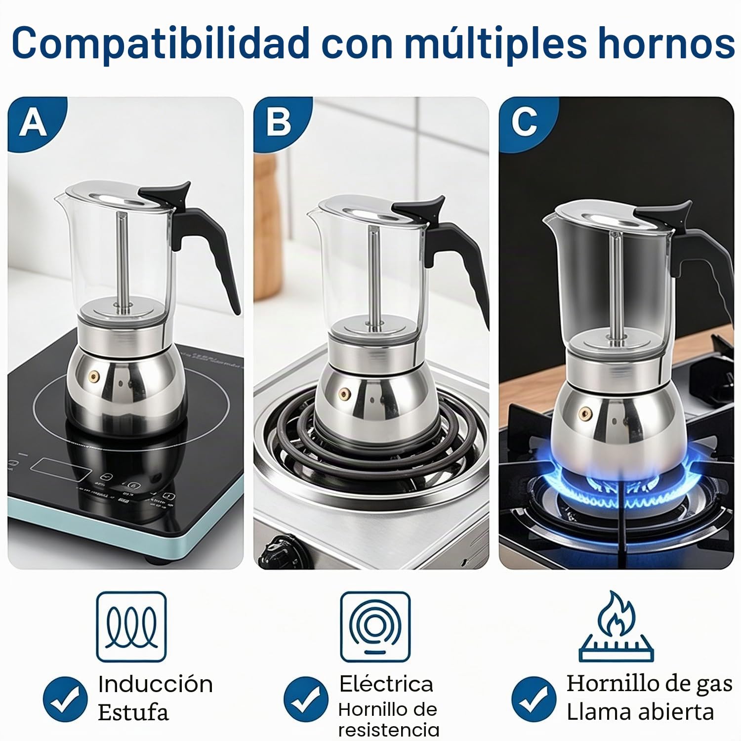 Pilipane Olla Moka De Inducción, Cafetera Para Café Italiano, Cafetera Para Estufa Con Diseño De Vidrio Transparente Y Acero Inoxidable De 200ml/300ml(300ml)