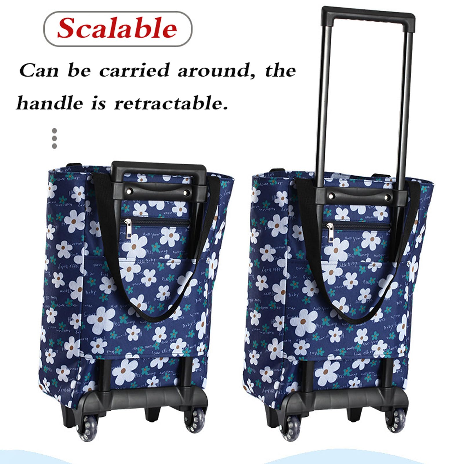 Borsa Shopping telescopica con Ruote,Sacchetti riutilizzabili per la Spesa con Ruote,Borsa per Carrello Spesa,Borsa per la Spesa 2 in 1,Impermeabile,per Viaggio e Supermercato