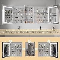 Vista 4 de ExBrite LED Lighted Bathroom Medicine Cabinet with Mirror, 60 x 30 Inch, led Medicine Cabinet with Extra Closed Storage Cabinet,Defog, Stepless