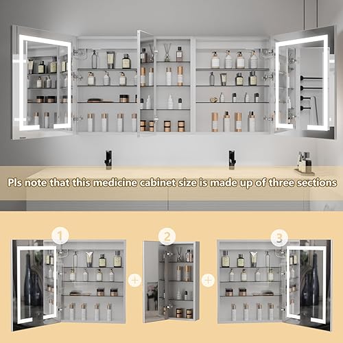 Miniatura 4 de ExBrite LED Lighted Bathroom Medicine Cabinet with Mirror, 60 x 30 Inch, led Medicine Cabinet with Extra Closed Storage Cabinet,Defog, Stepless