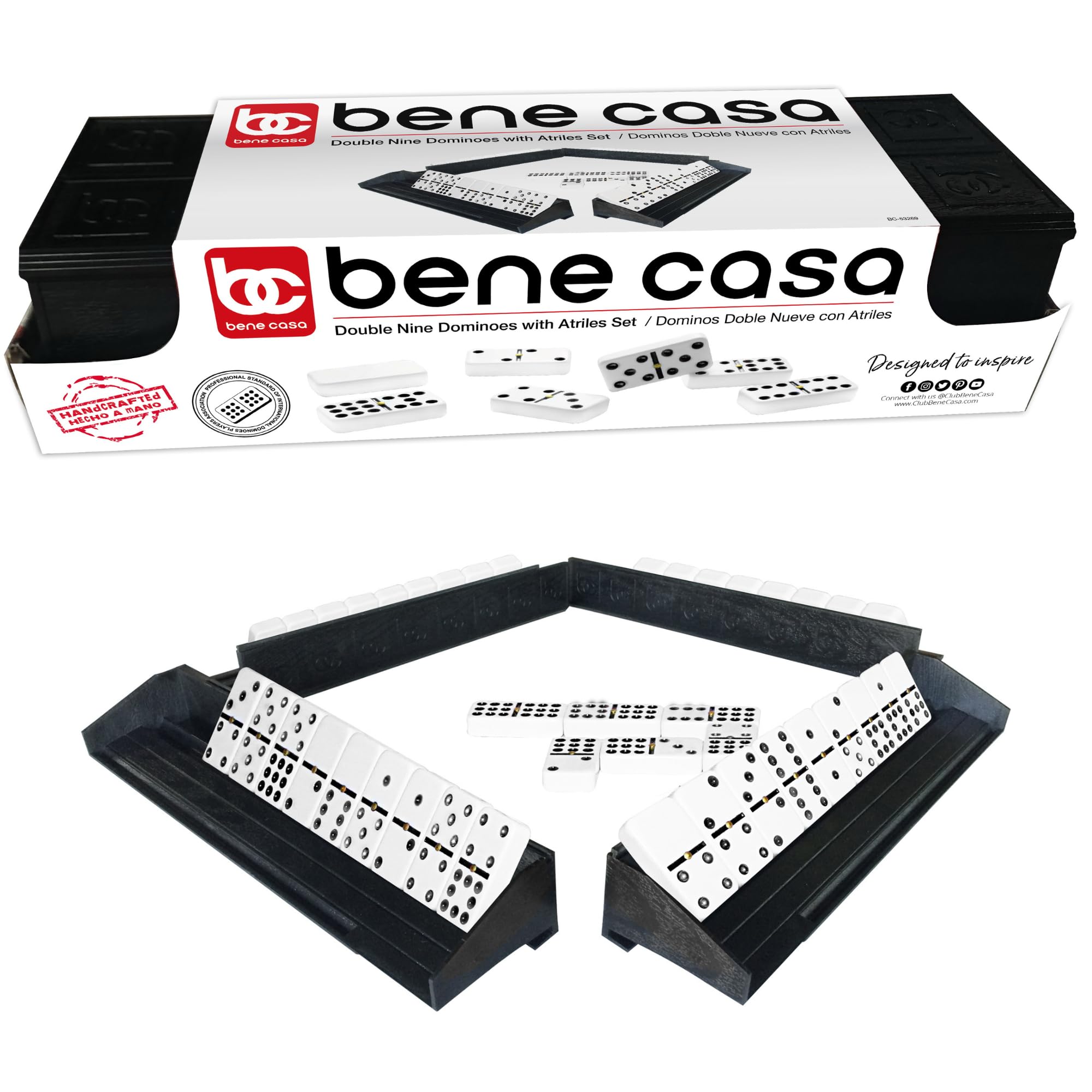 Amazon.com: Bene Casa - Double 9 Dominoes Set with 4 Domino Trays