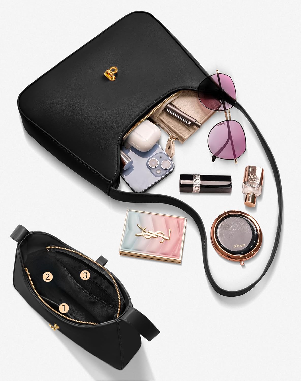 Small Black Purse for Women, Shoulder Bag PU Leather Handbag, Trendy Crescent Clutch with Zipper - Image 5