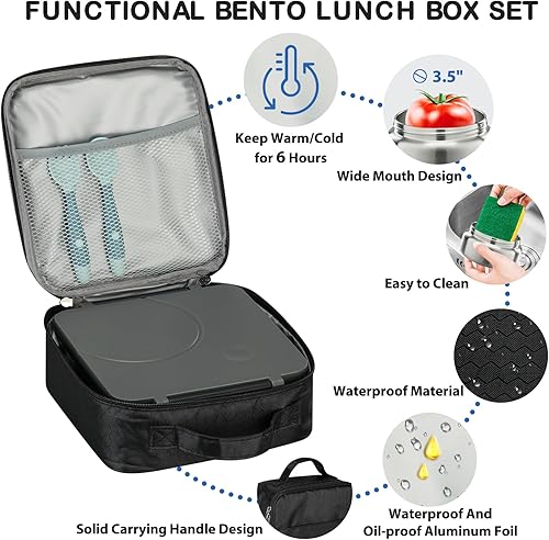 Miniatura 4 de Lonchera Bento para niños con termo de sopa de 8 onzas, recipientes de almuerzo a prueba de fugas con 4 compartimentos, tarro térmico para alimentos