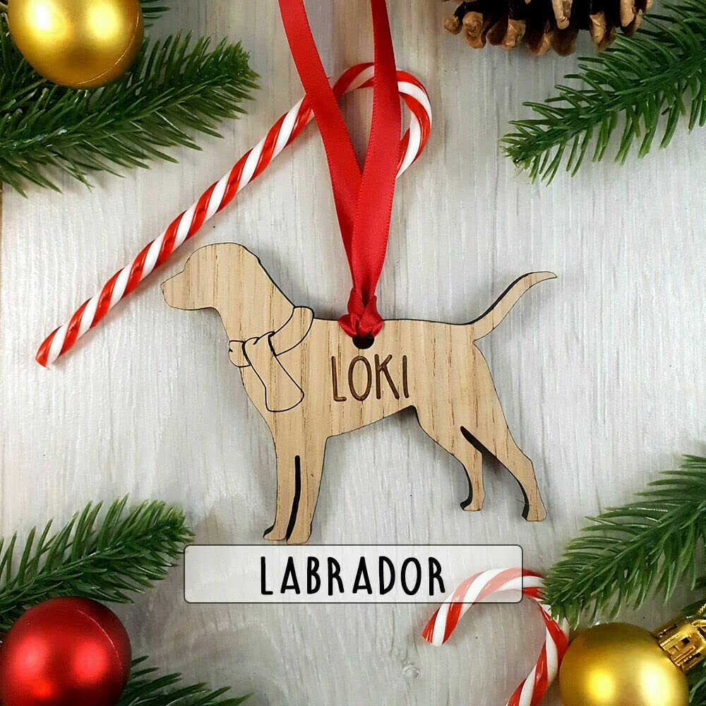 My Pretty Little Gifts Wood Personalised Labrador Dog Decoration Oak Bauble - Christmas Tree Gift Pet Xmas