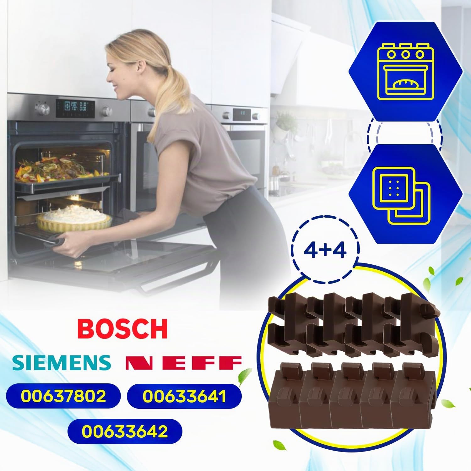 MONTERAL Kit 8 Stück Backofen Schienen Befestigungs Links Rechts für Bosch Siemens Neff