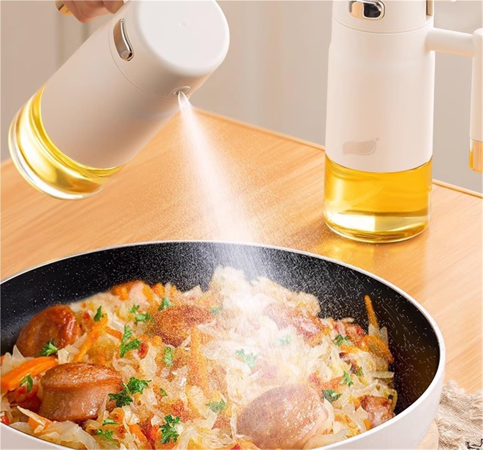 Bottiglie Dosatore Olio | Oliera da Tavola 2 In 1 Spruzzatore Di Olio D'oliva In Vetro E Distributore For Friggitrice Ad Aria For Friggere Aceto(White)