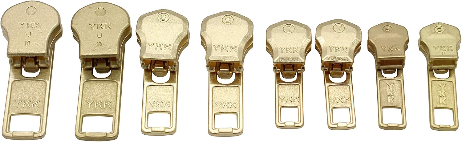 Zipper Repair Solution - 8 Sets Assorted Brass YKK Auto Lock Sliders - Top & Bottom Stops Included - Made in The United States